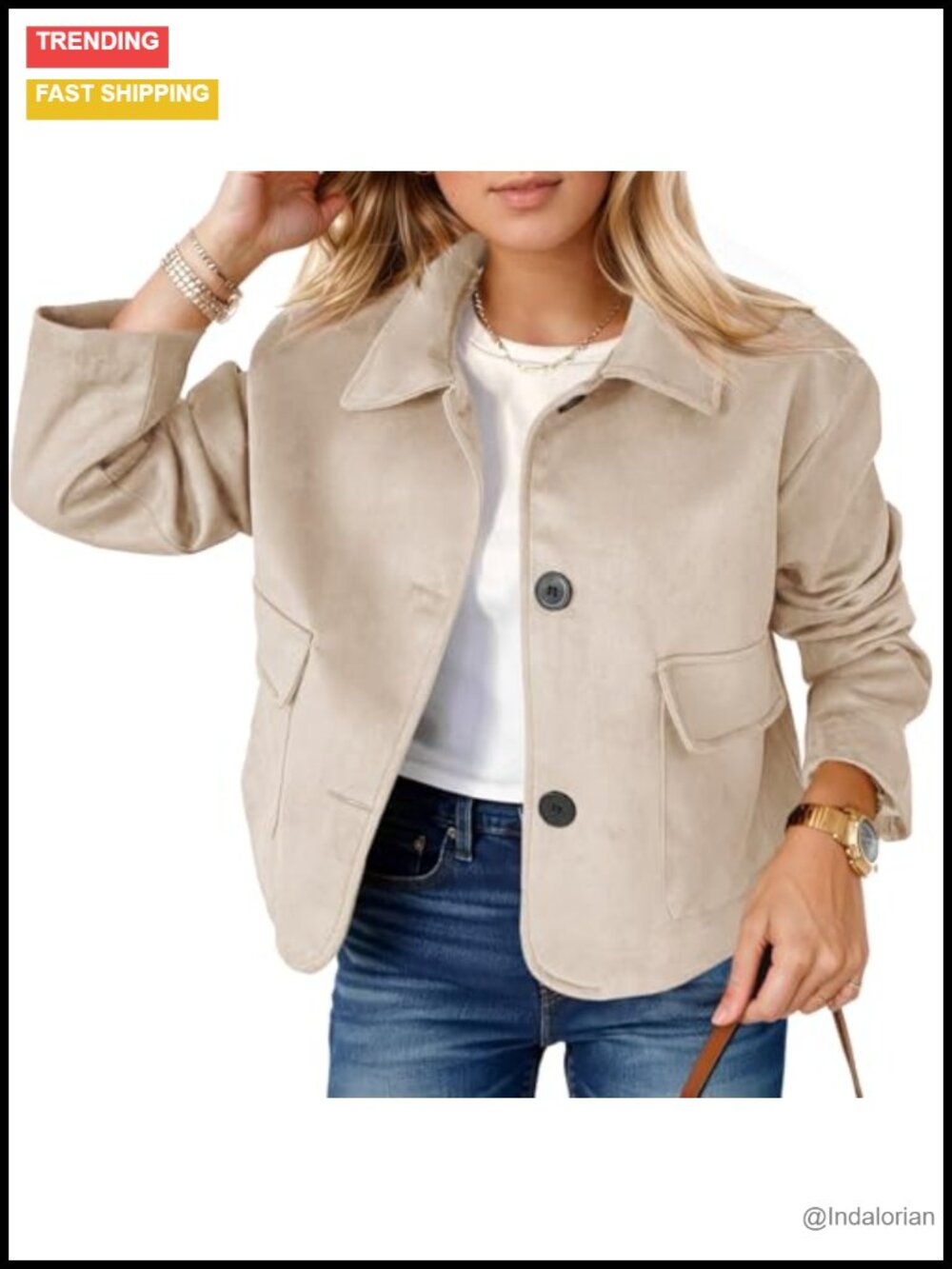 Faux Suede Leather Cropped Button Down Shacket